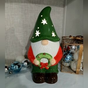 COOKIE JAR Mr. Christmas LED Gnome CLASSIC Ceramic BRAND-NEW w/tags 🔋🔋 incl